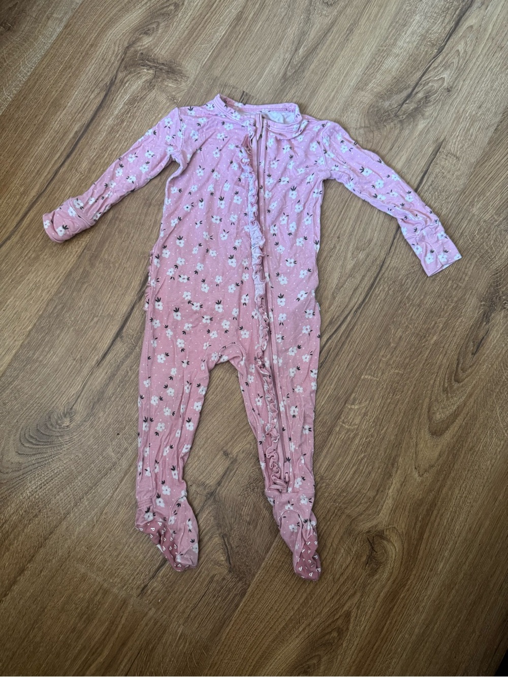 Posh Peanut Pink Floral Footed One-Piece (6-12 months)